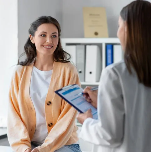 female patient making an appointment